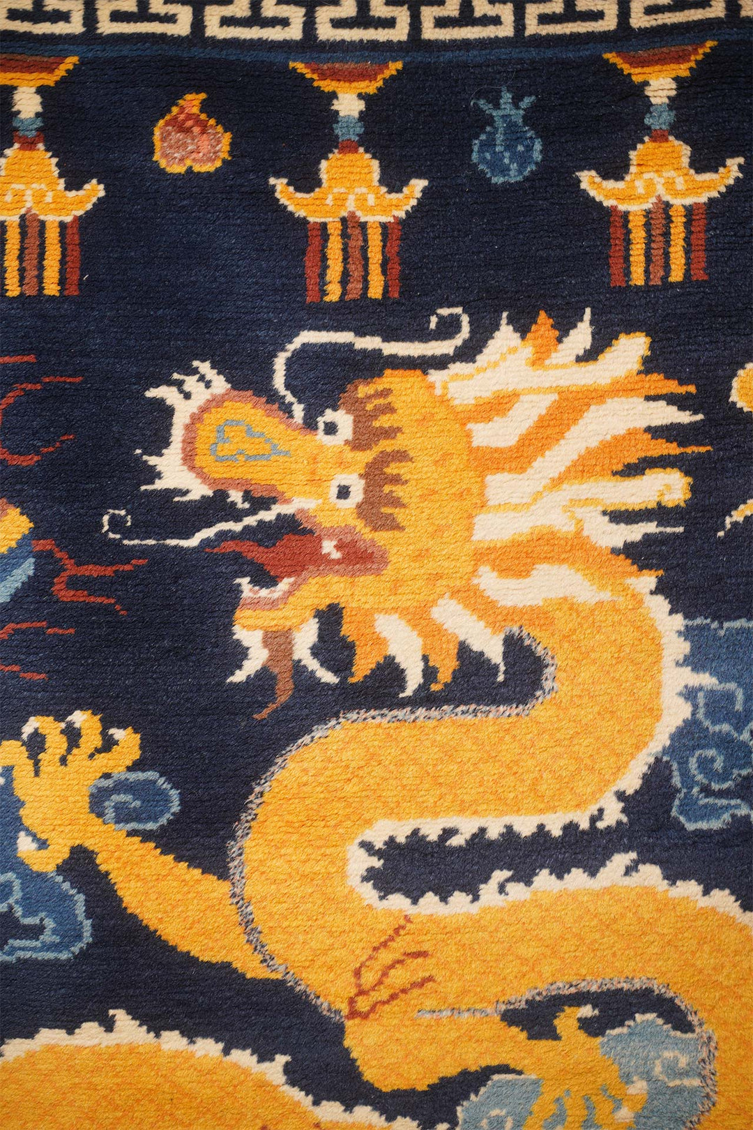 Chinese Ningxia Rug | Five-Claw Dragon Flaming Pearl | Detail View