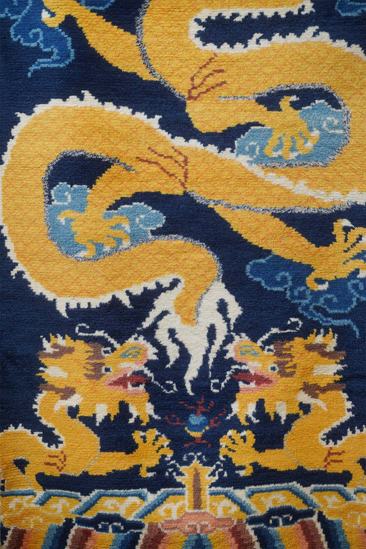 Chinese Ningxia Rug | Five-Claw Dragon Flaming Pearl | Detail View