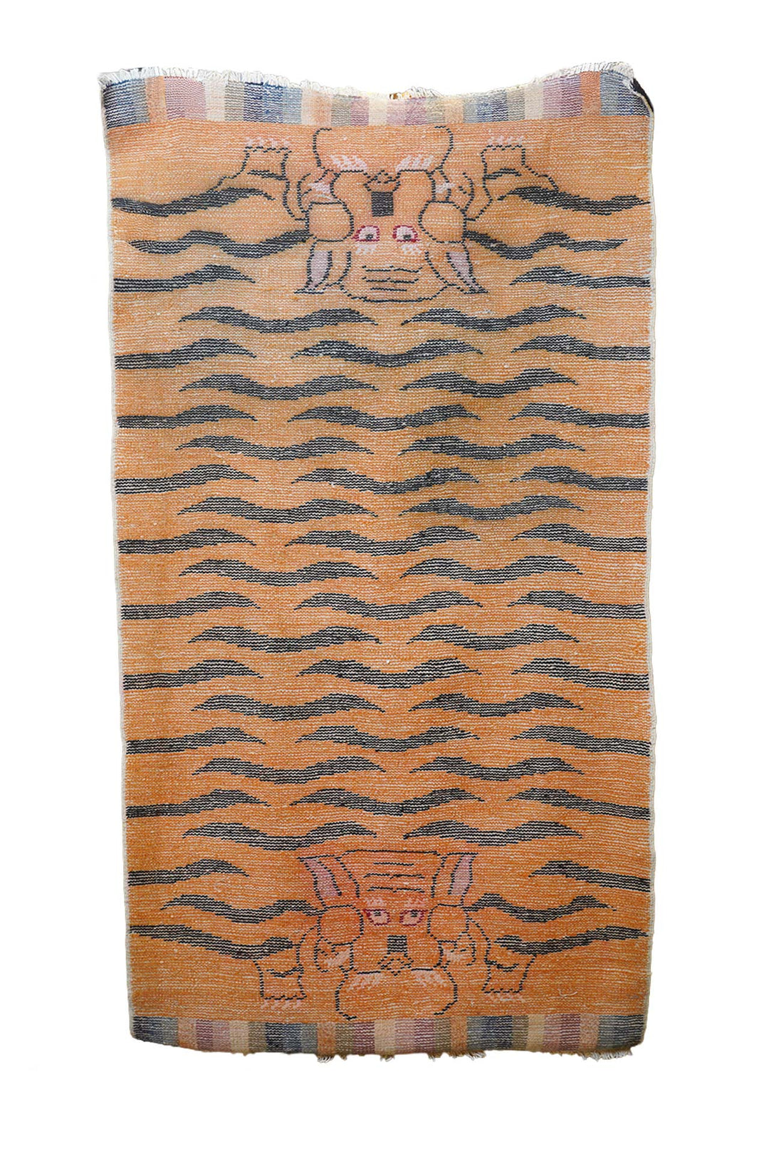 Chinese Ningxia Rug | Golden Tiger Pelt Twin Heads | Back View