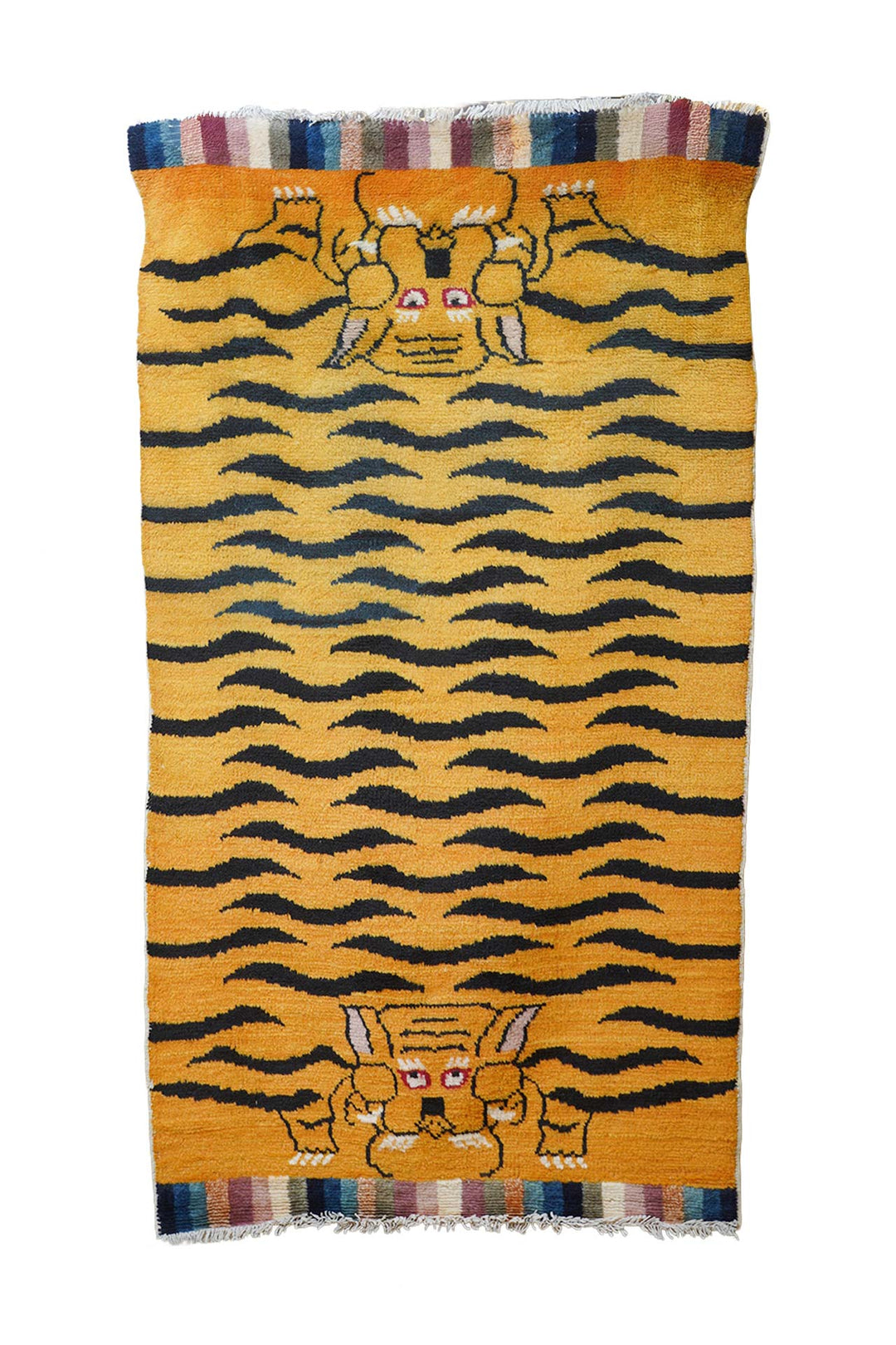 Chinese Ningxia Rug | Golden Tiger Pelt Twin Heads | Front View