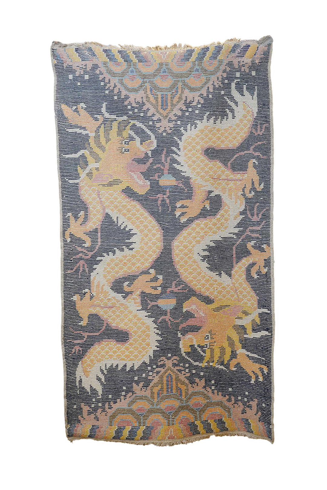 Chinese Ningxia Rug | Indigo Dual Dragon Mount Meru | Back View