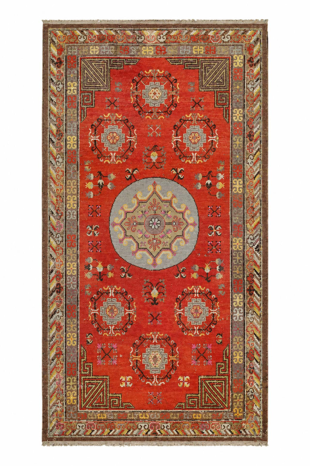 East Turkestan Khaden Rug | Khotan Roundel Medallions | Front View