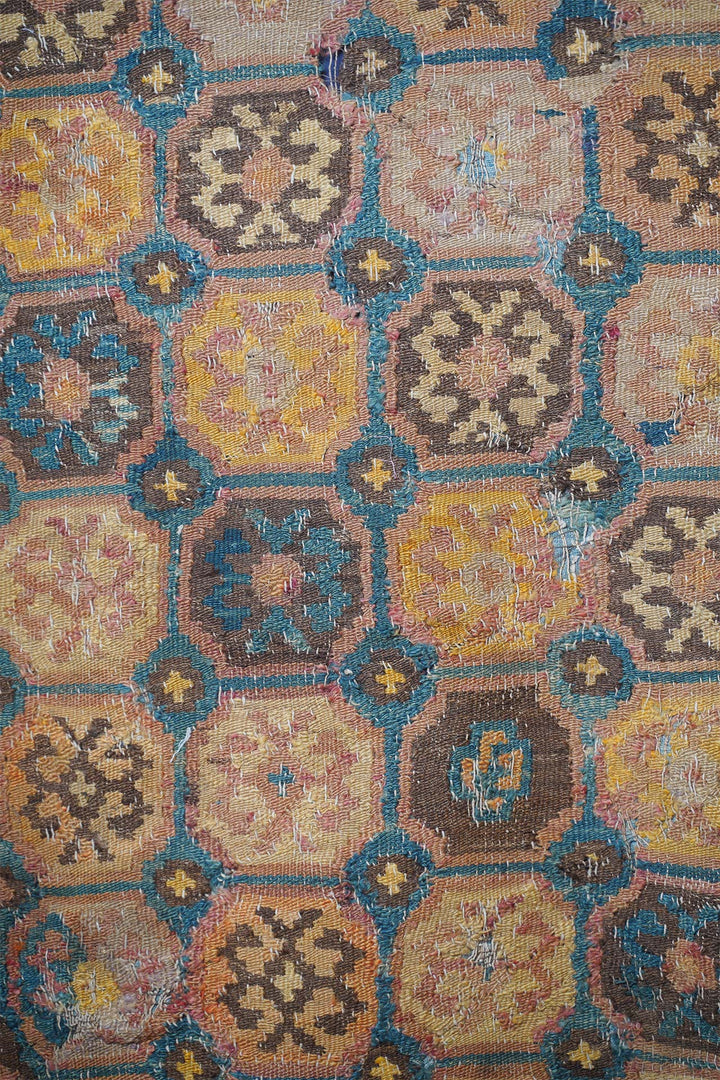 East Turkestan Khotan Kilim | Octagonal Compartment Abrash Terracotta | Detail View