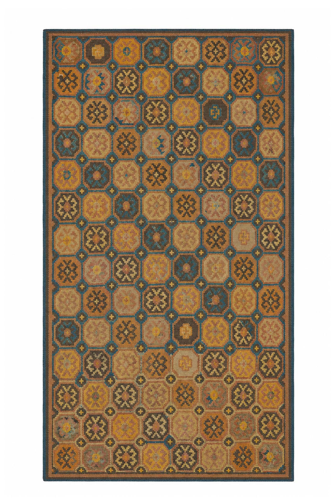East Turkestan Khotan Kilim | Octagonal Compartment Abrash Terracotta | Front View