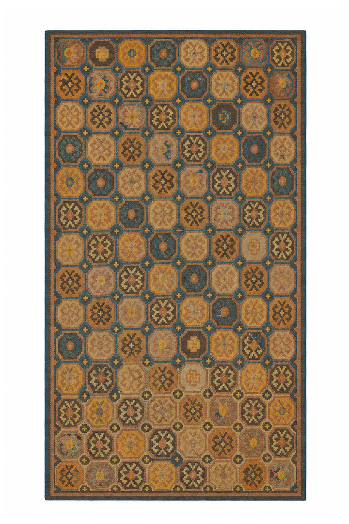 East Turkestan Khotan Kilim | Octagonal Compartment Abrash Terracotta | Front View