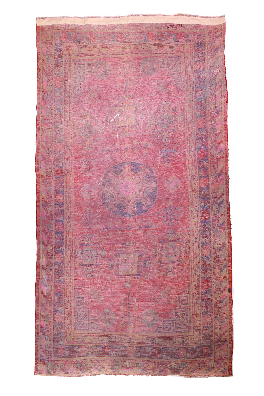 East Turkestan Rug | Atmospheric Fresco Saffron Roundel | Back View