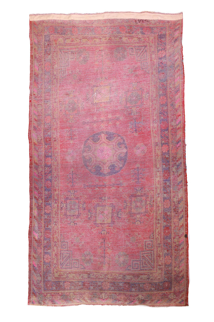 East Turkestan Rug | Atmospheric Fresco Saffron Roundel | Back View