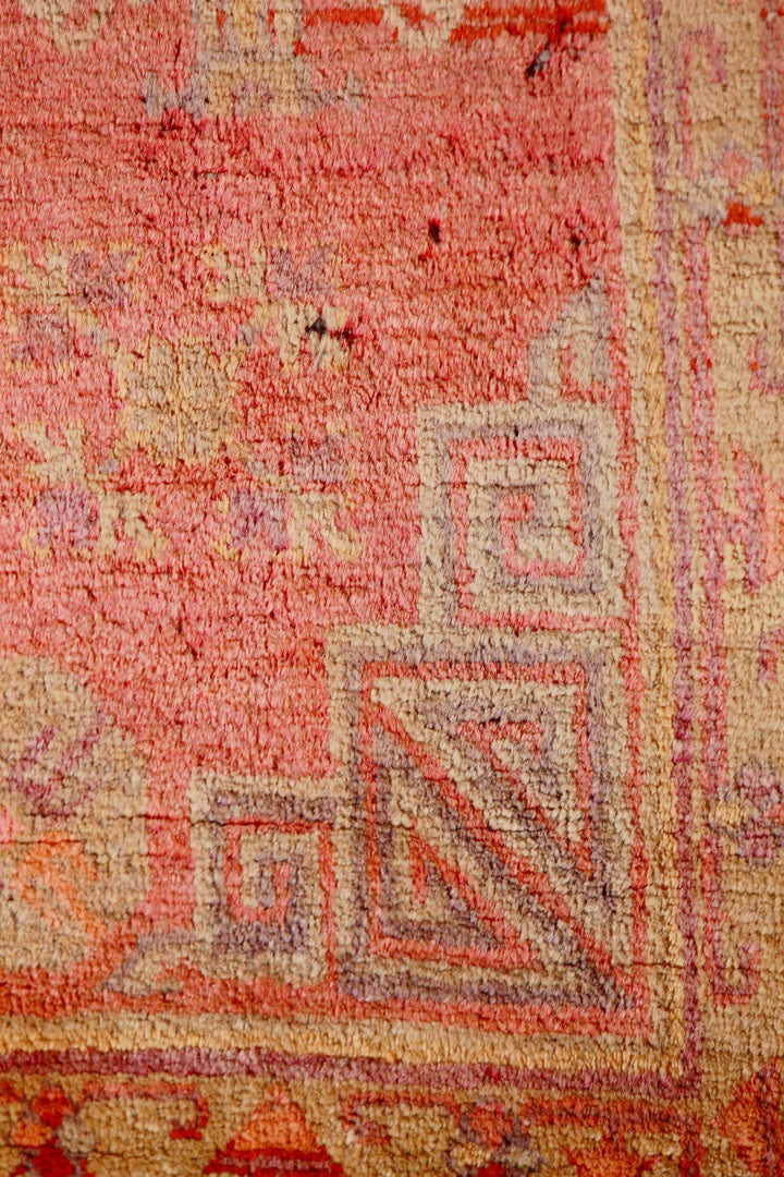 East Turkestan Rug | Atmospheric Fresco Saffron Roundel | Detail View