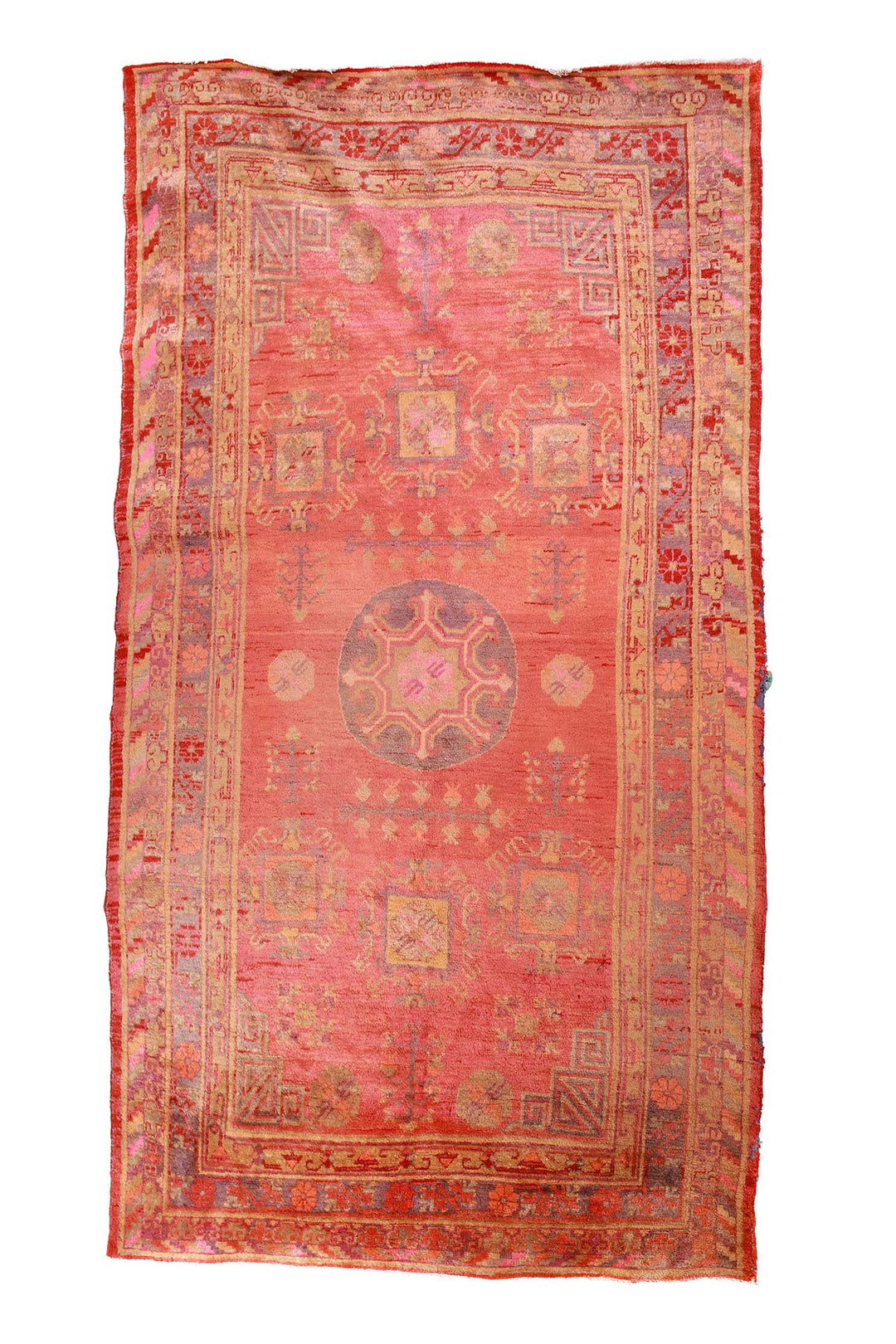 East Turkestan Rug | Atmospheric Fresco Saffron Roundel | Front View