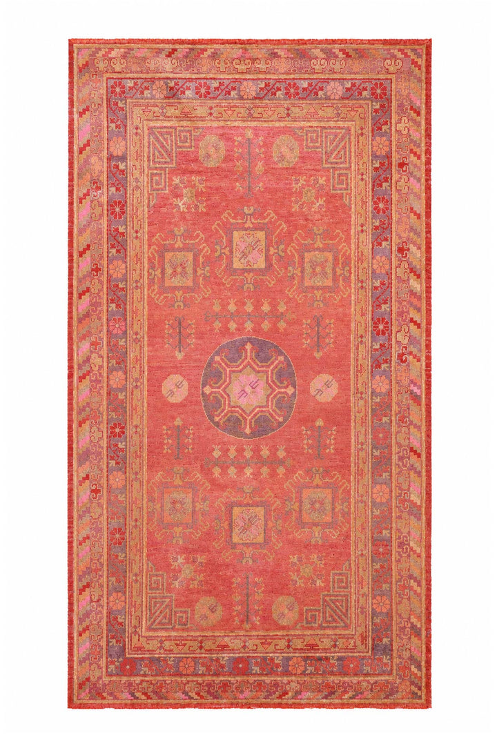East Turkestan Rug | Atmospheric Fresco Saffron Roundel | Front View