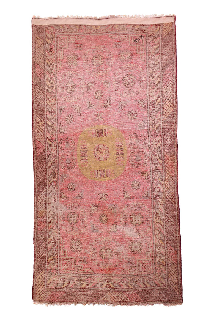 East Turkestan Rug | Golden Pomegranate Central Medallion | Back View