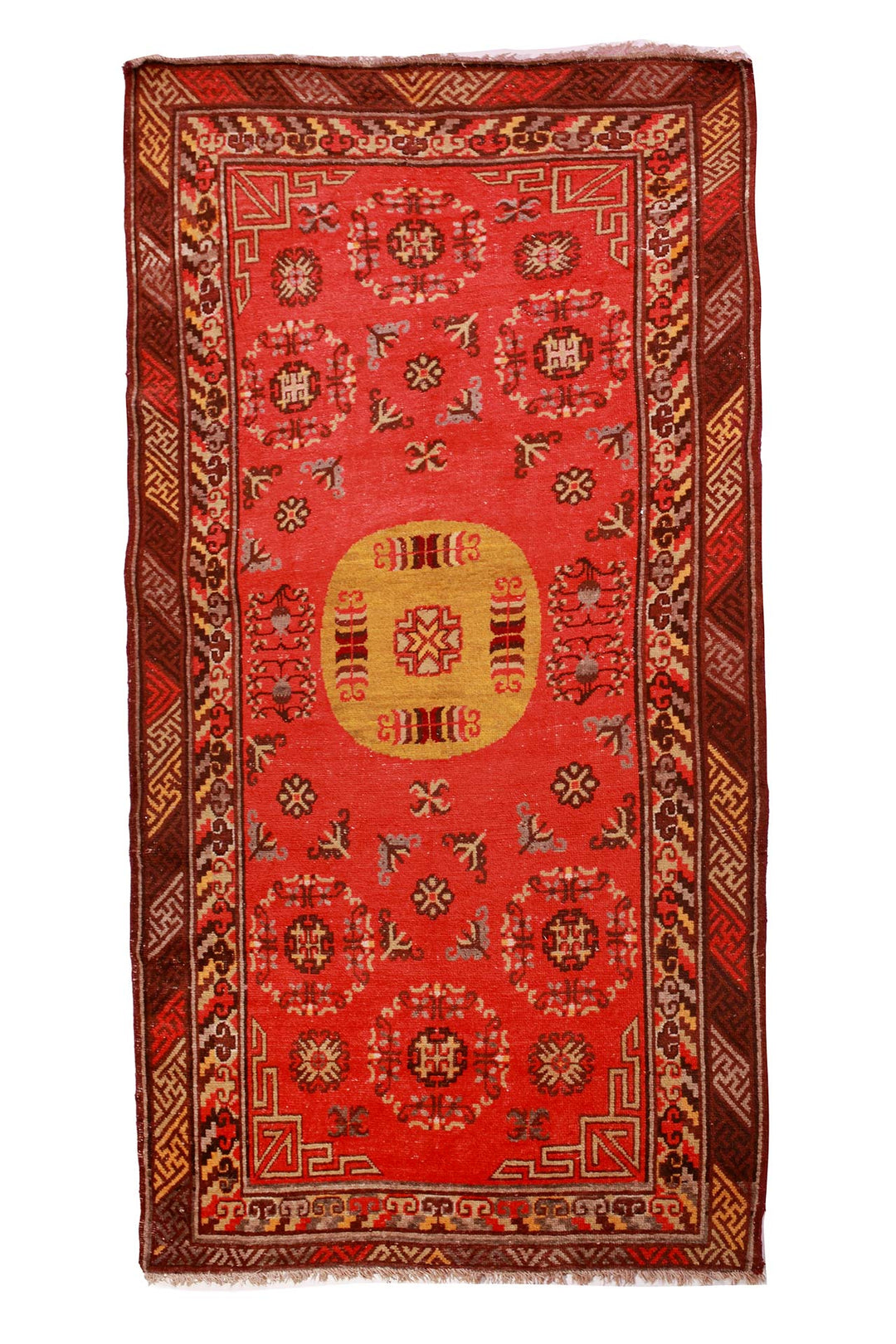 East Turkestan Rug | Golden Pomegranate Central Medallion | Front View