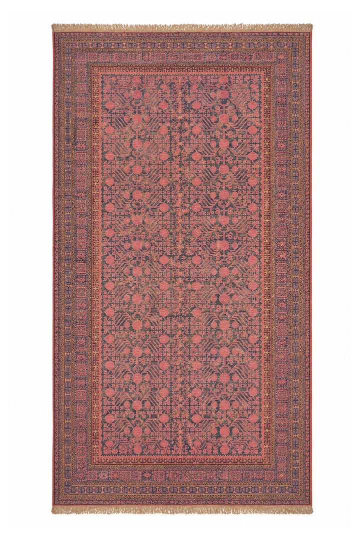East Turkestan Rug | Indigo Saffron Pomegranate Repeat | Back View