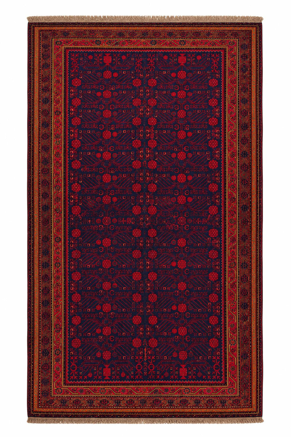 East Turkestan Rug | Midnight Indigo Pomegranate Lattice | Back View