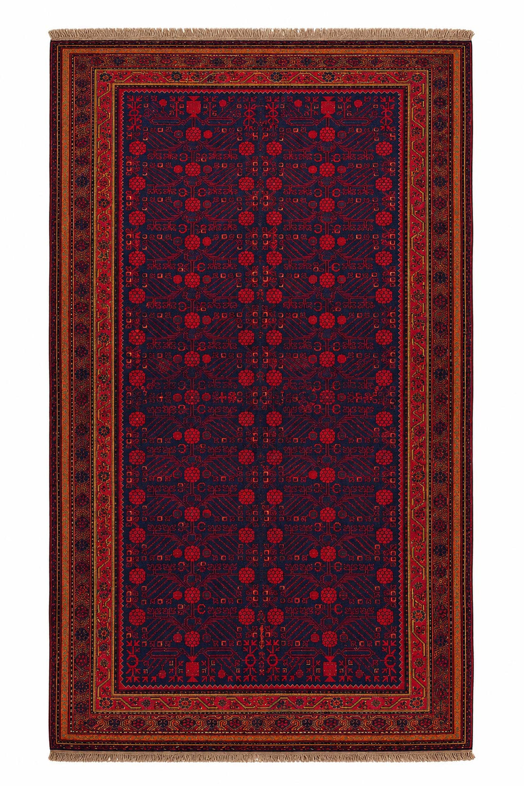 East Turkestan Rug | Midnight Indigo Pomegranate Lattice | Back View