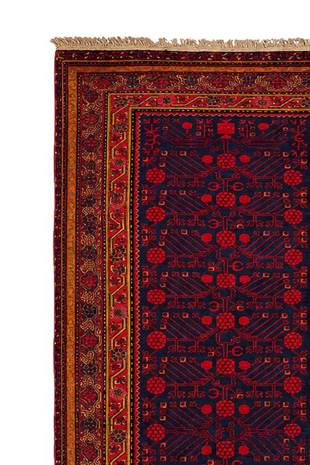 East Turkestan Rug | Midnight Indigo Pomegranate Lattice | Detail View