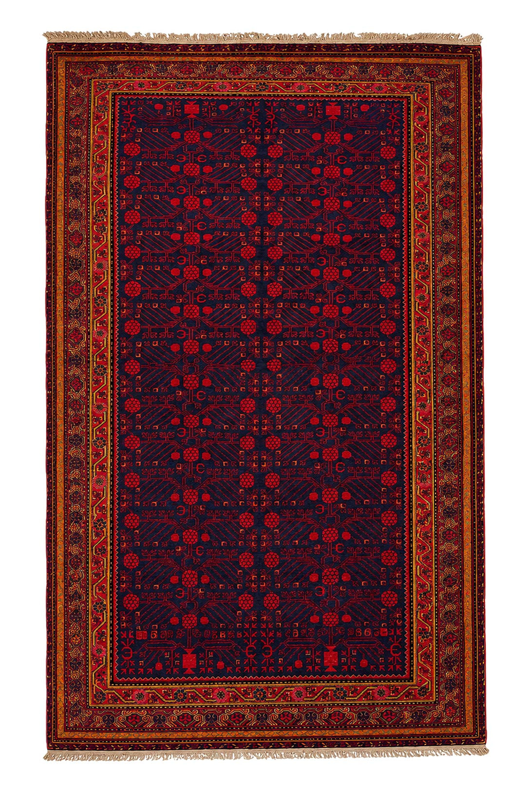 East Turkestan Rug | Midnight Indigo Pomegranate Lattice | Front View