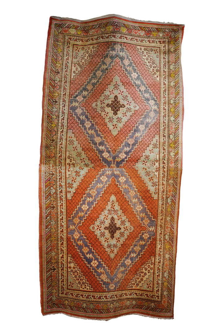 East Turkestan Rug | Stepped Diamond Medallion Cinnabar | Front View