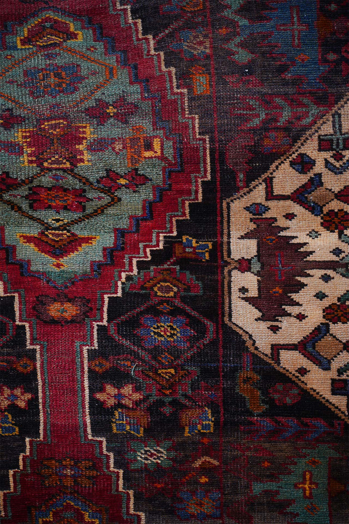 Hand-Knotted Baluch Runner | Linked Diamond Medallions | Detail View