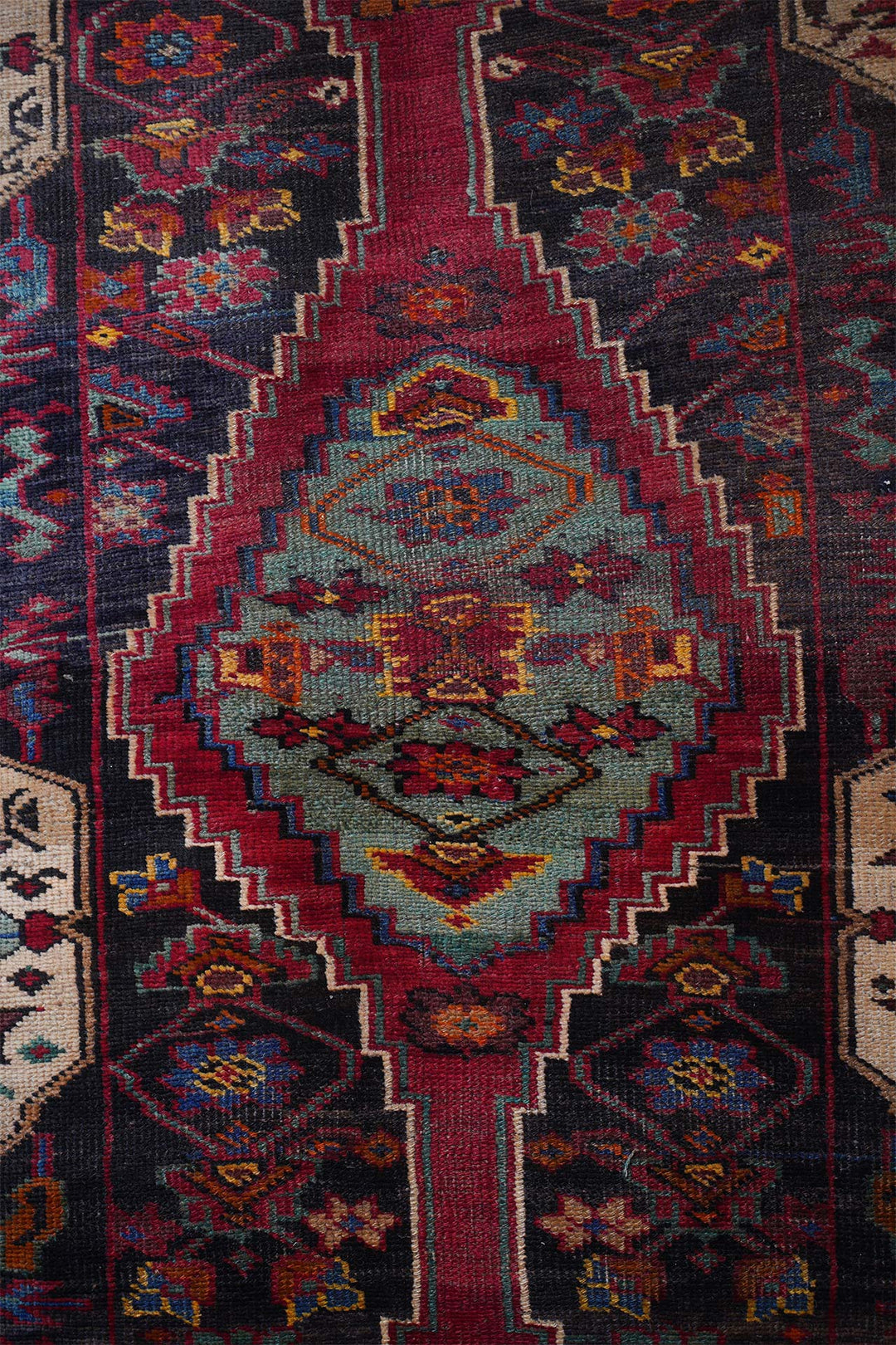 Hand-Knotted Baluch Runner | Linked Diamond Medallions | Detail View
