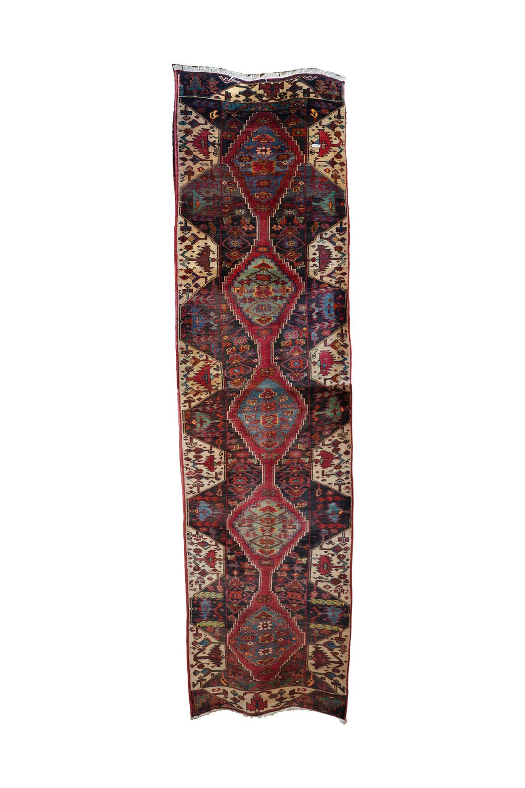 Hand-Knotted Baluch Runner | Linked Diamond Medallions | Front View