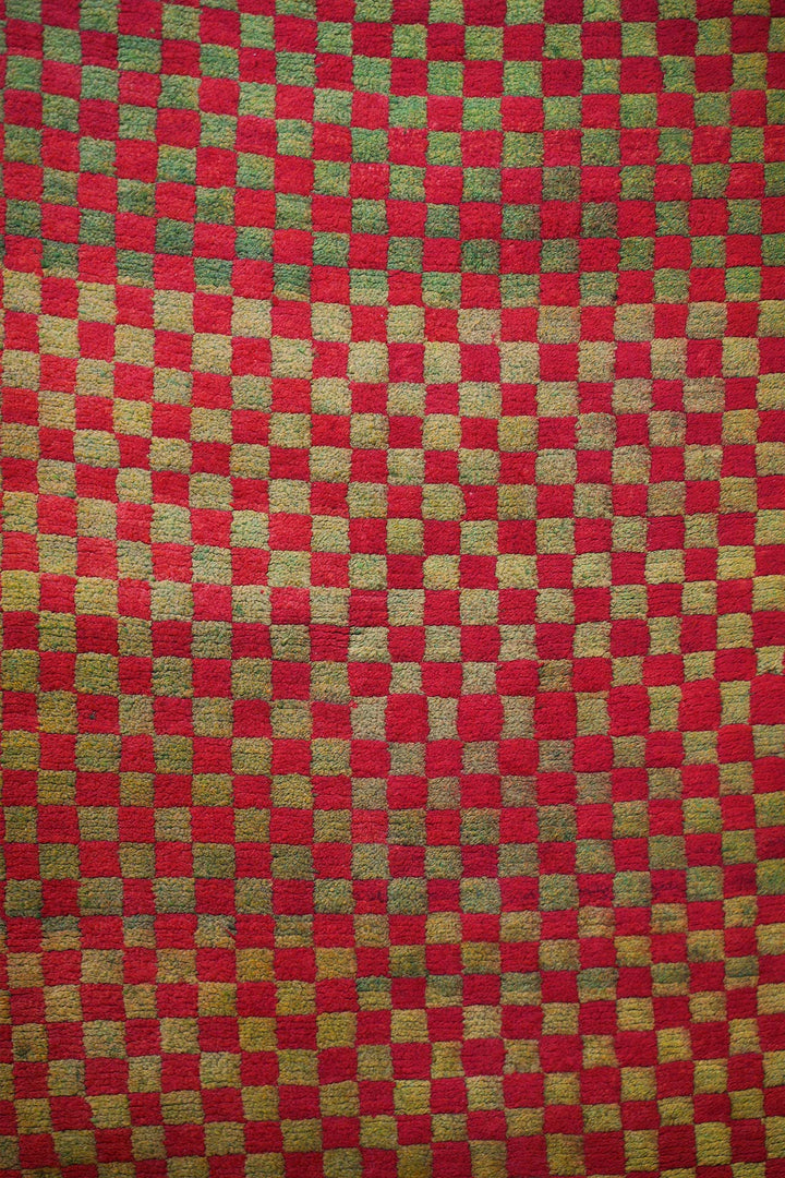 Hand-Knotted Tibetan Khaden Rug | Abrash Checkerboard Field | Detail View
