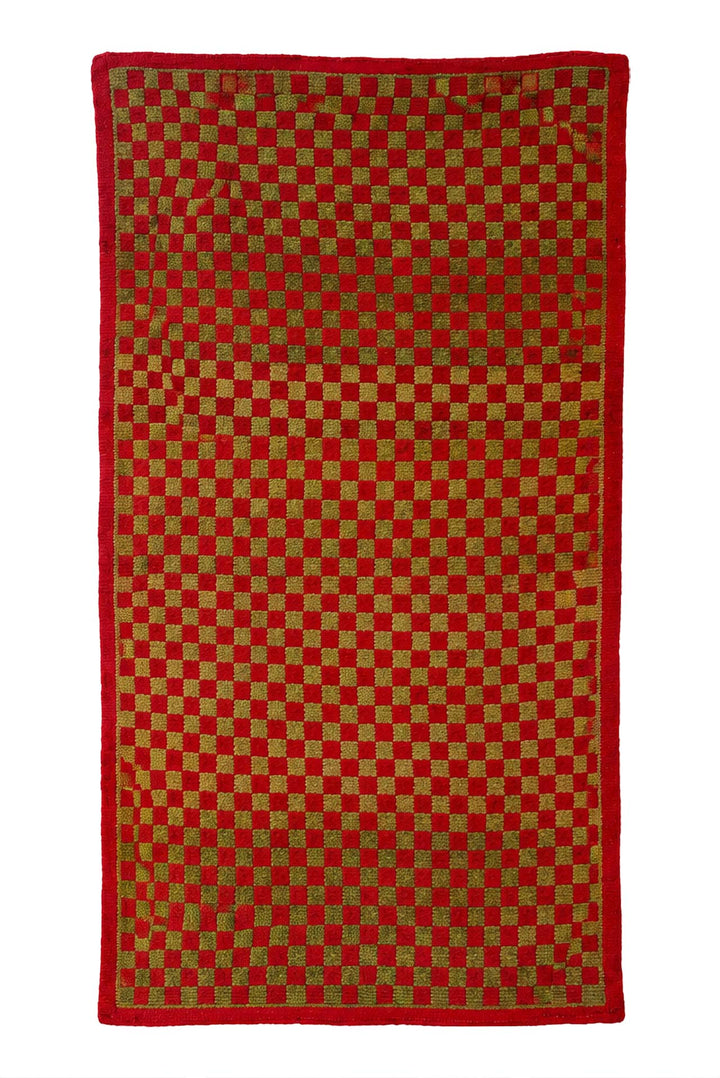 Hand-Knotted Tibetan Khaden Rug | Abrash Checkerboard Field | Front View