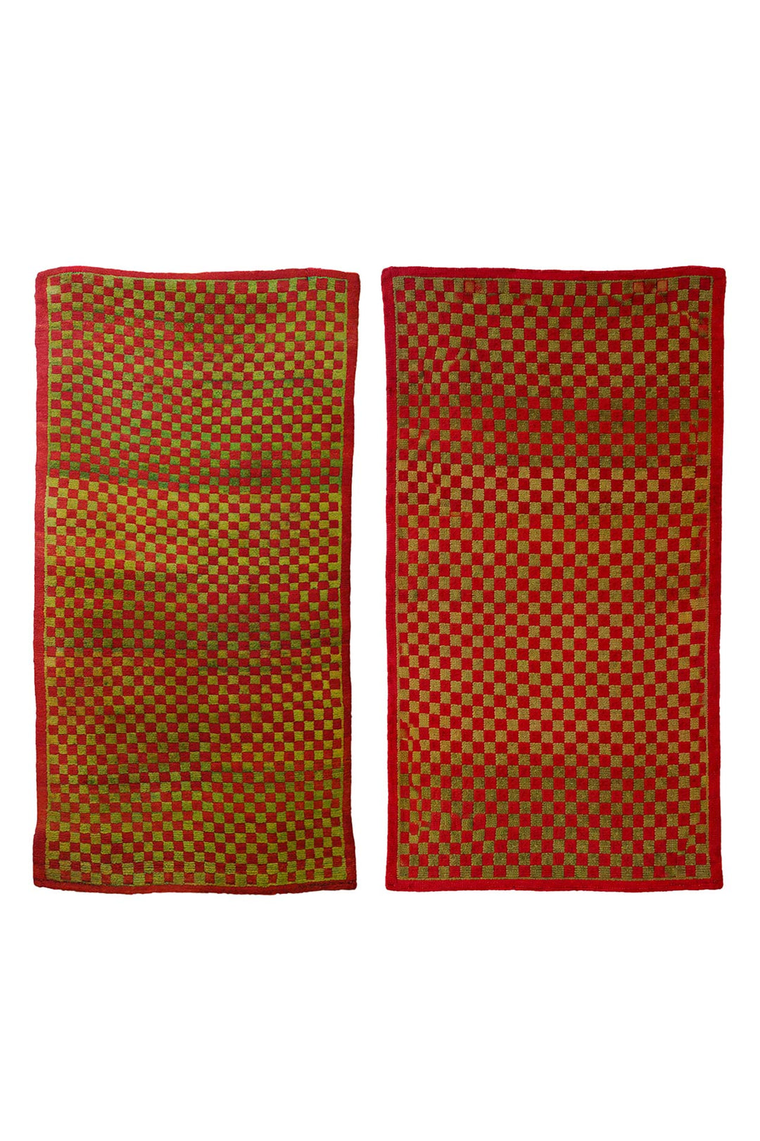 Hand-Knotted Tibetan Khaden Rug | Abrash Checkerboard Field | Pair View