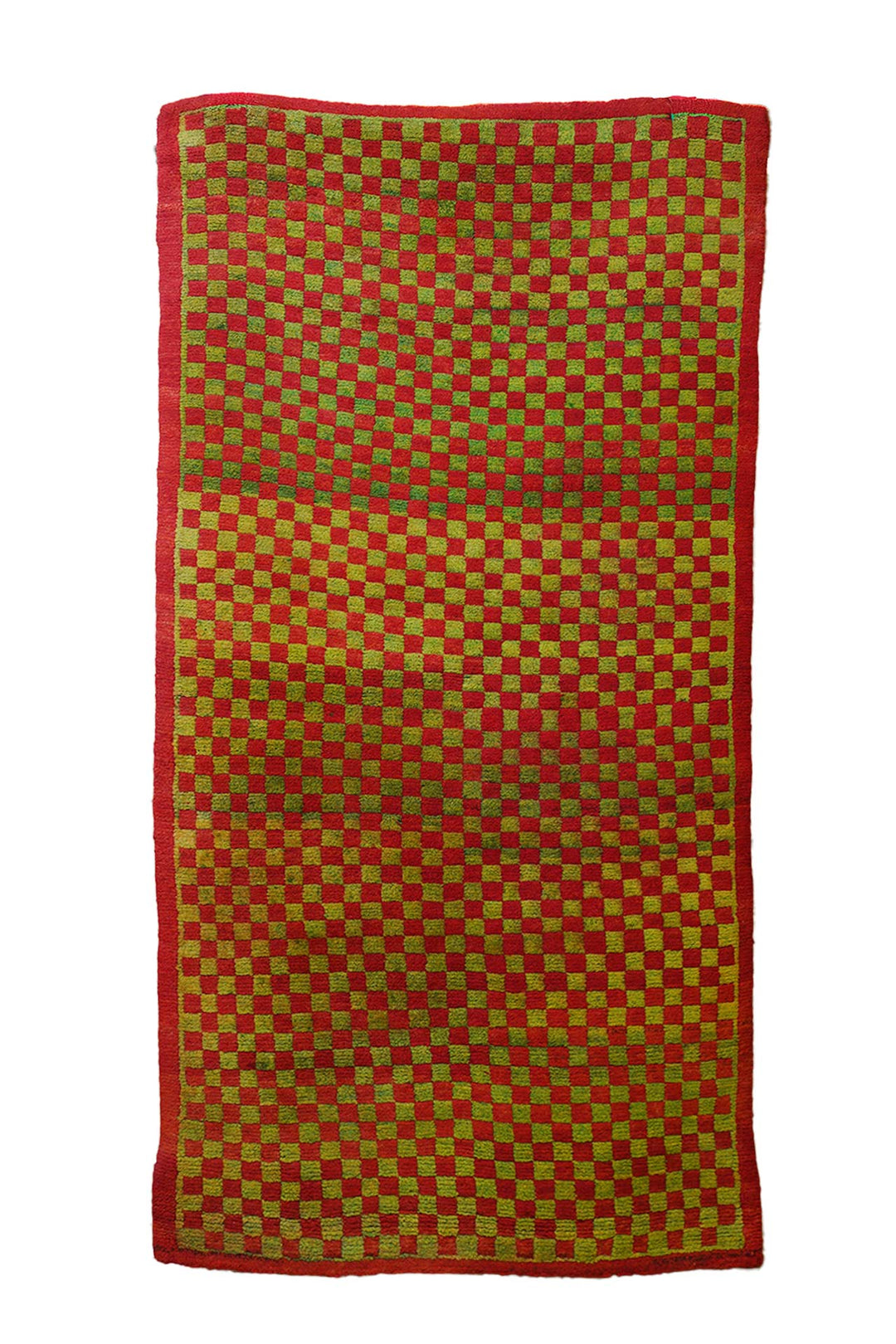 Hand-Knotted Tibetan Khaden Rug | Abrash Checkerboard Field | Front View