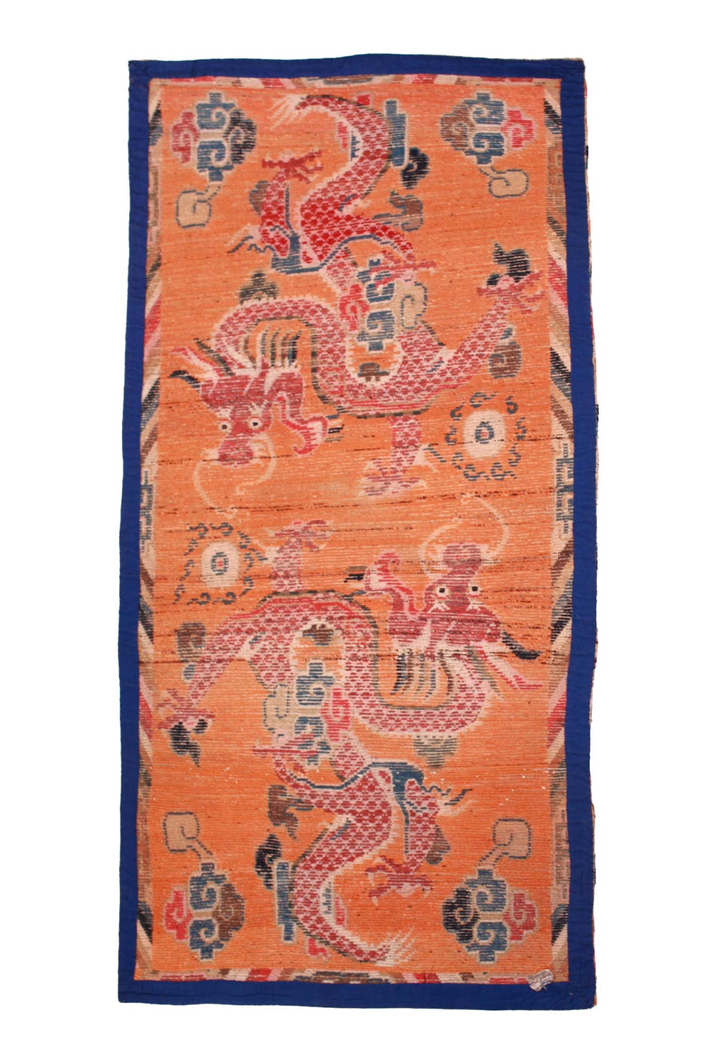 Hand-Knotted Tibetan Khaden Rug | Apricot Field Twin Dragons | Back View