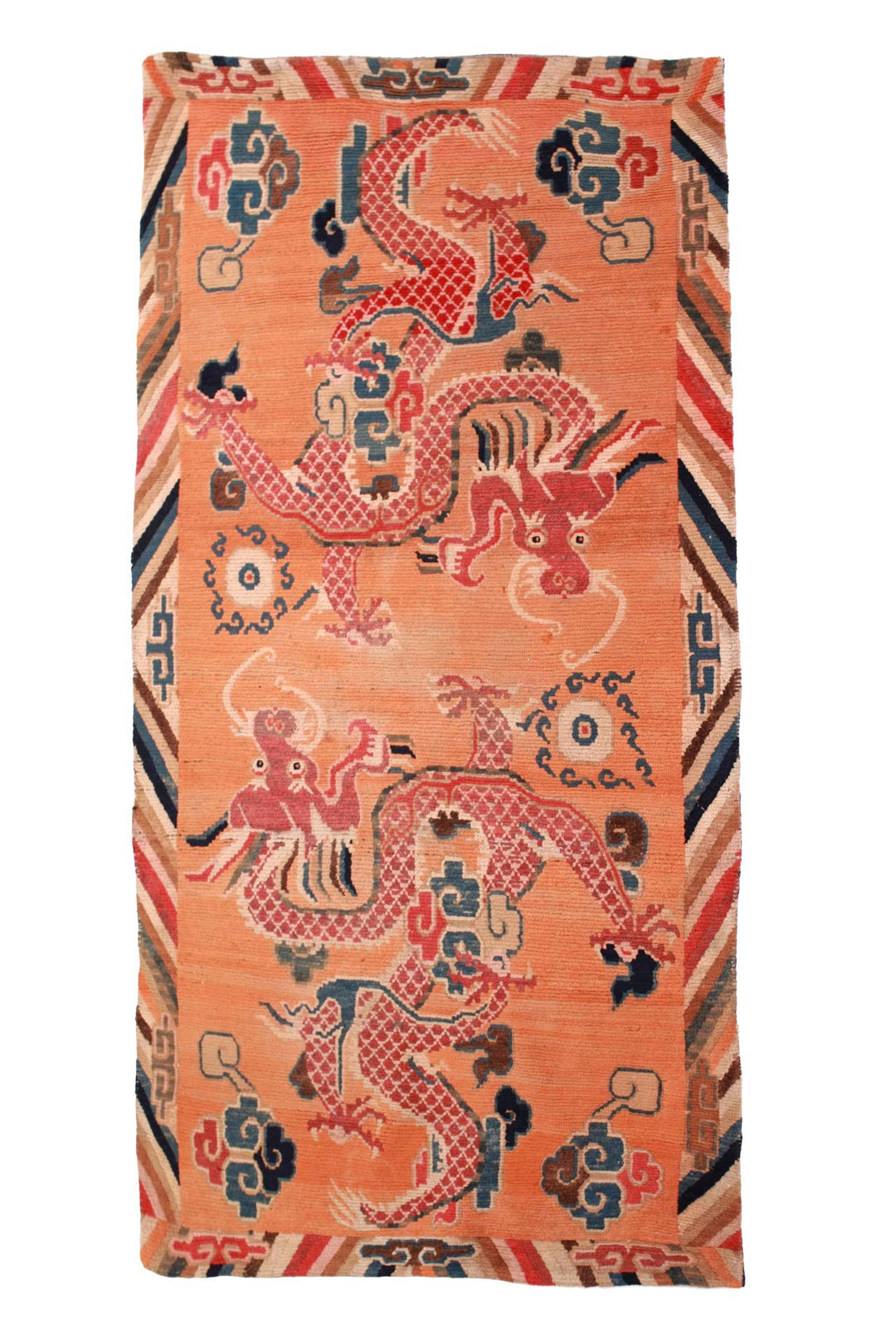 Hand-Knotted Tibetan Khaden Rug | Apricot Field Twin Dragons | Front View