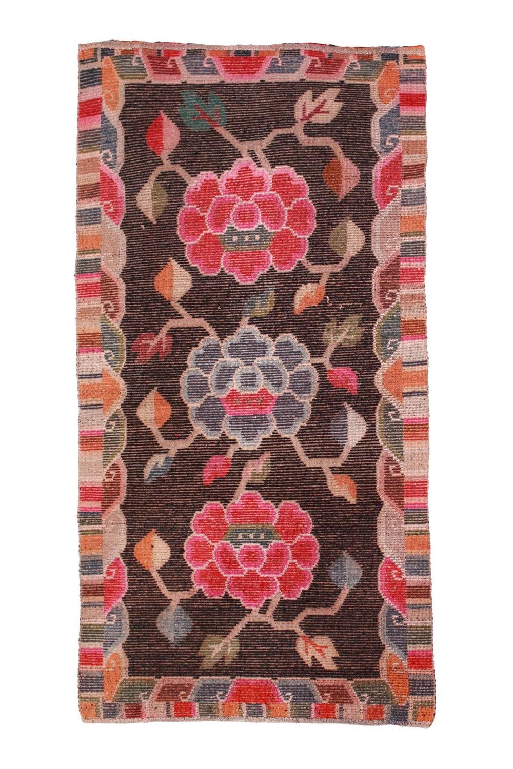 Hand-Knotted Tibetan Khaden Rug | Black Peony Trio | Back View