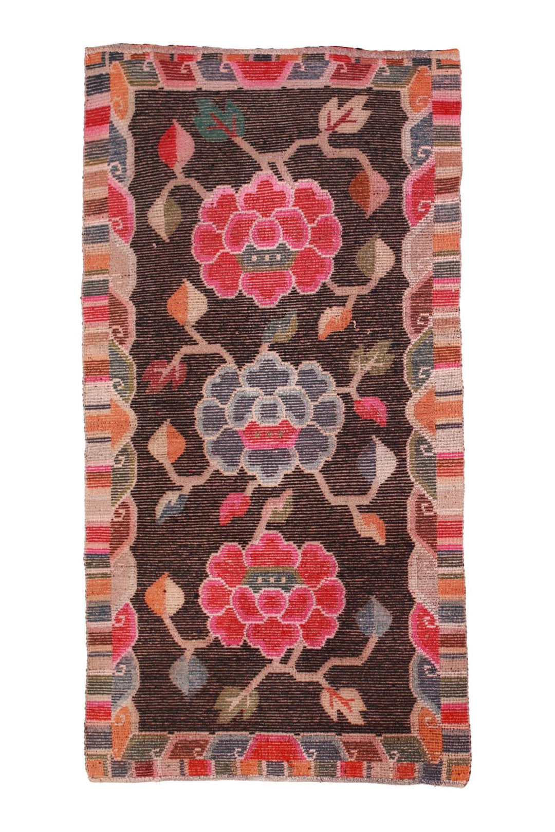 Hand-Knotted Tibetan Khaden Rug | Black Peony Trio | Back View