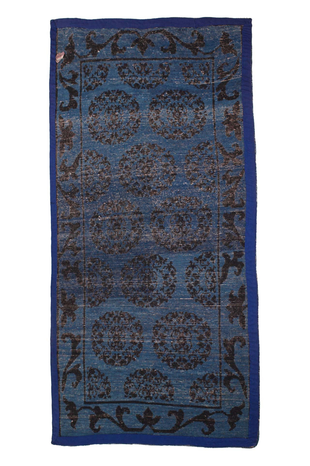 Hand-Knotted Tibetan Khaden Rug | Blue Medallion Lattice | Back View