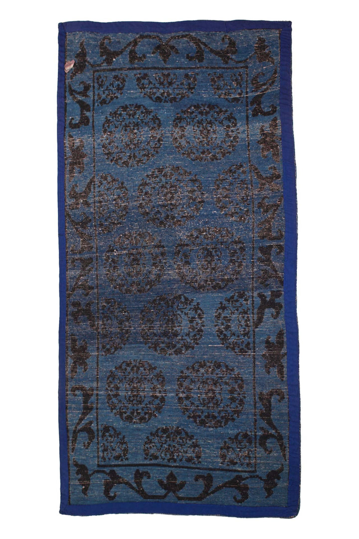 Hand-Knotted Tibetan Khaden Rug | Blue Medallion Lattice | Back View