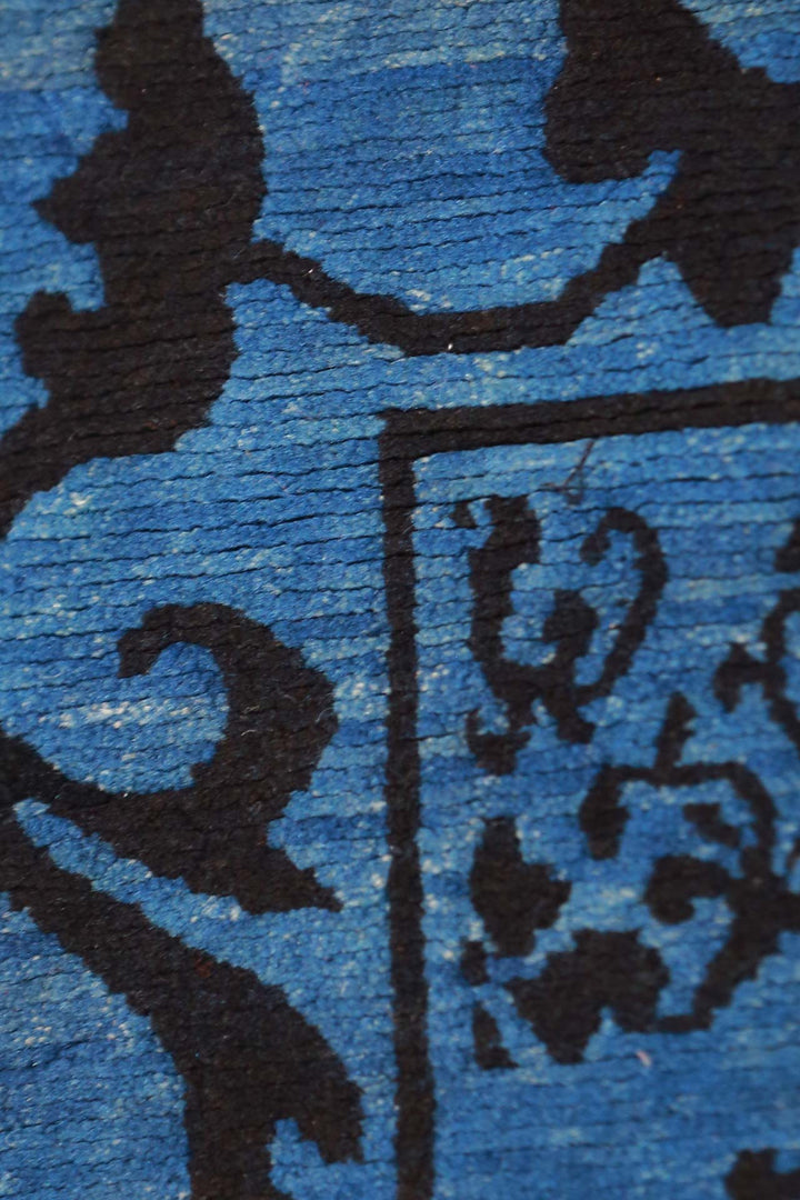 Hand-Knotted Tibetan Khaden Rug | Blue Medallion Lattice | Detail View