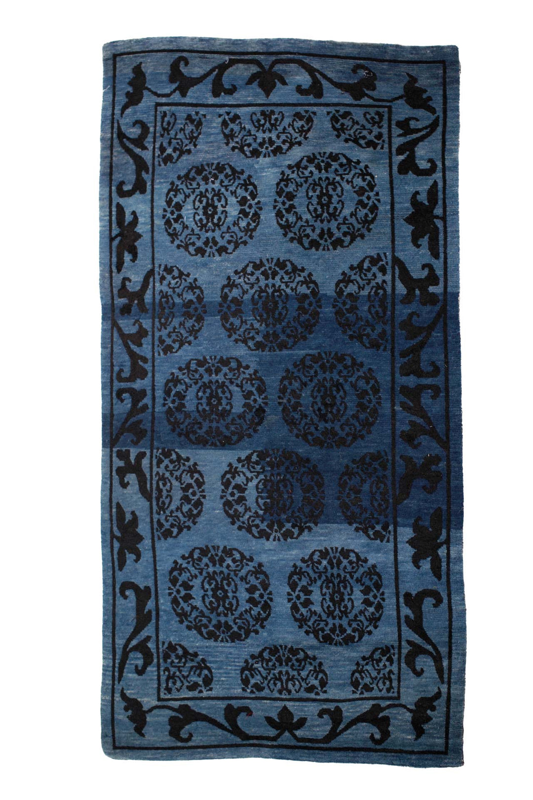 Hand-Knotted Tibetan Khaden Rug | Blue Medallion Lattice | Front View