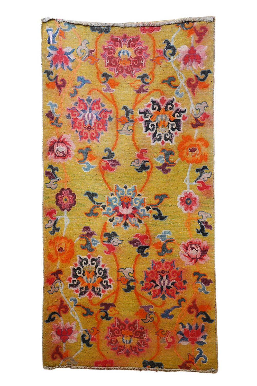 Hand-Knotted Tibetan Khaden Rug | Brocade Lotus Lattice | Back View