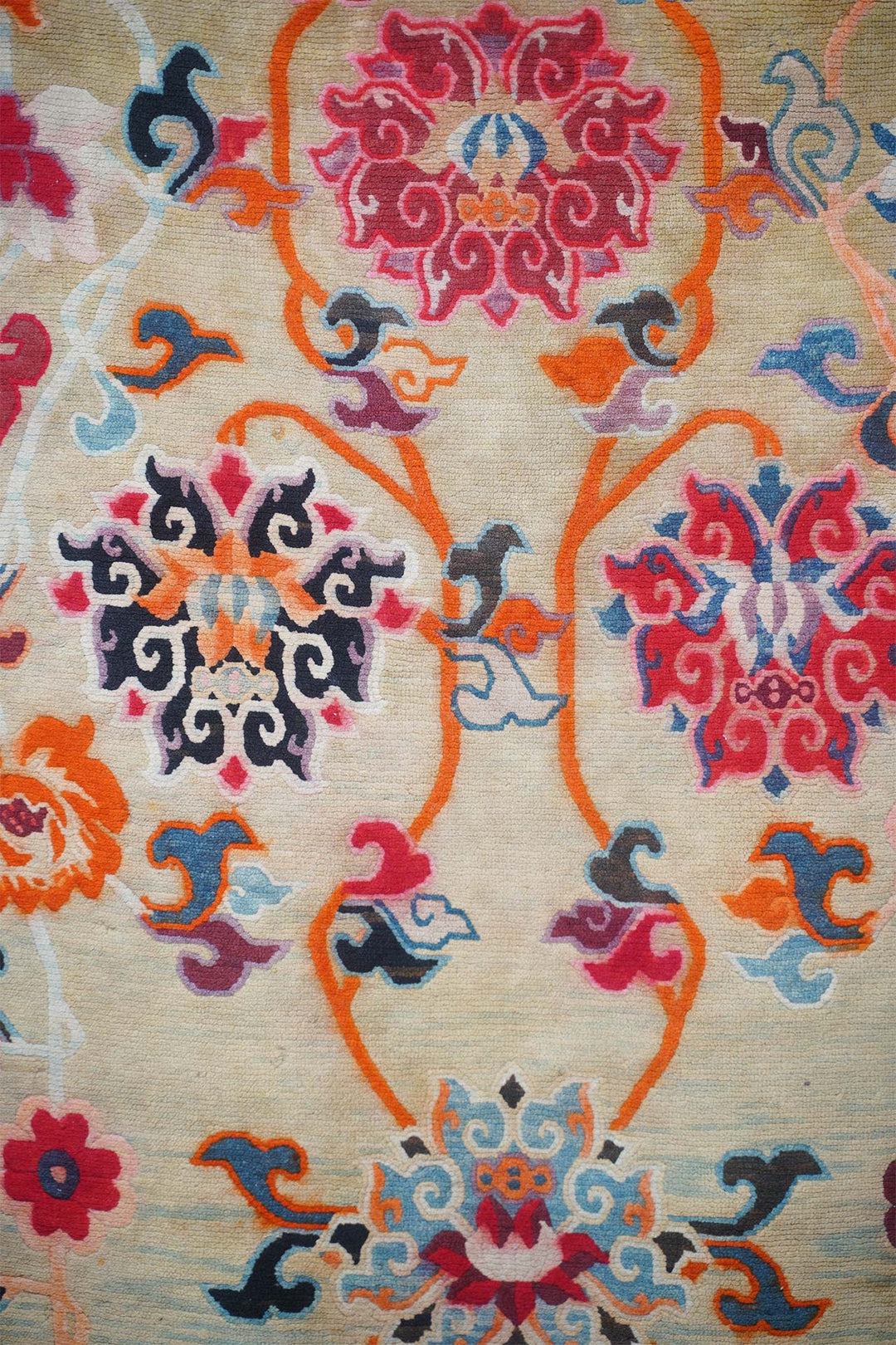 Hand-Knotted Tibetan Khaden Rug | Brocade Lotus Lattice | Detail View