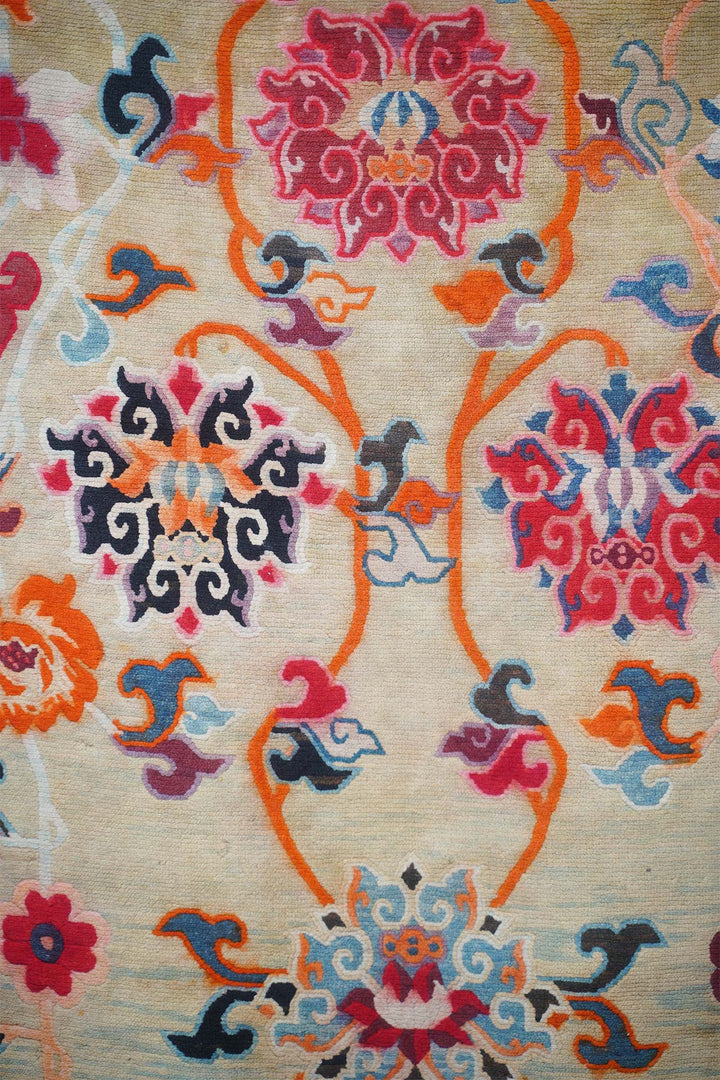 Hand-Knotted Tibetan Khaden Rug | Brocade Lotus Lattice | Detail View