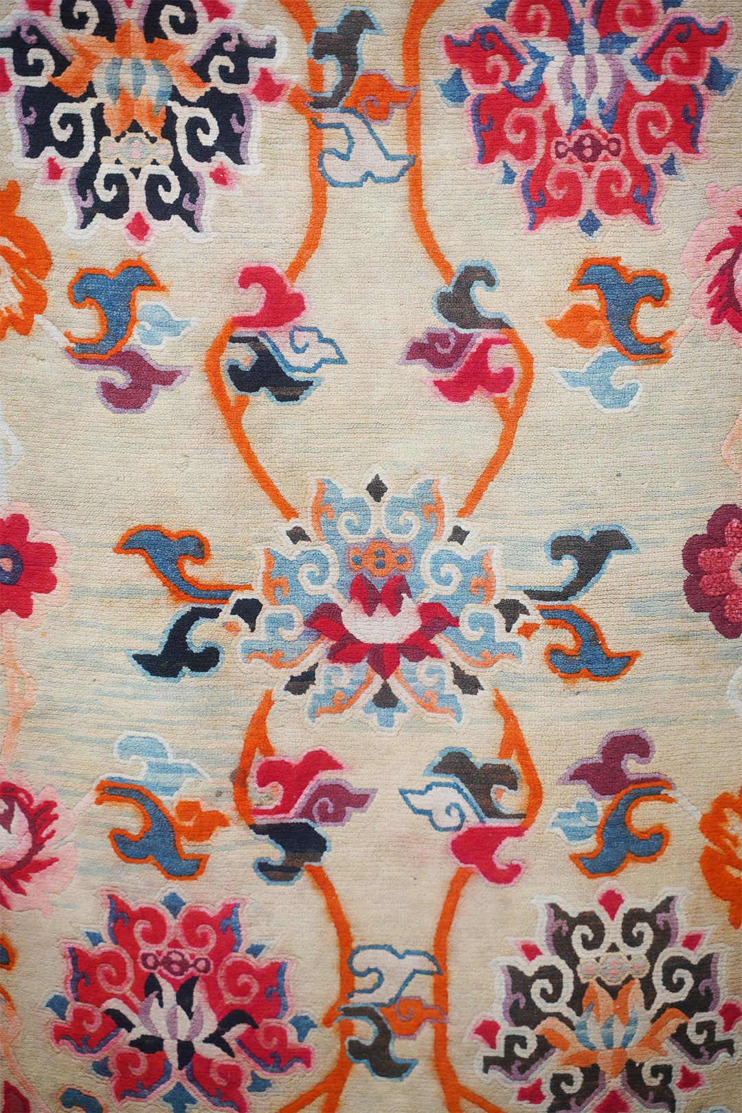 Hand-Knotted Tibetan Khaden Rug | Brocade Lotus Lattice | Detail View