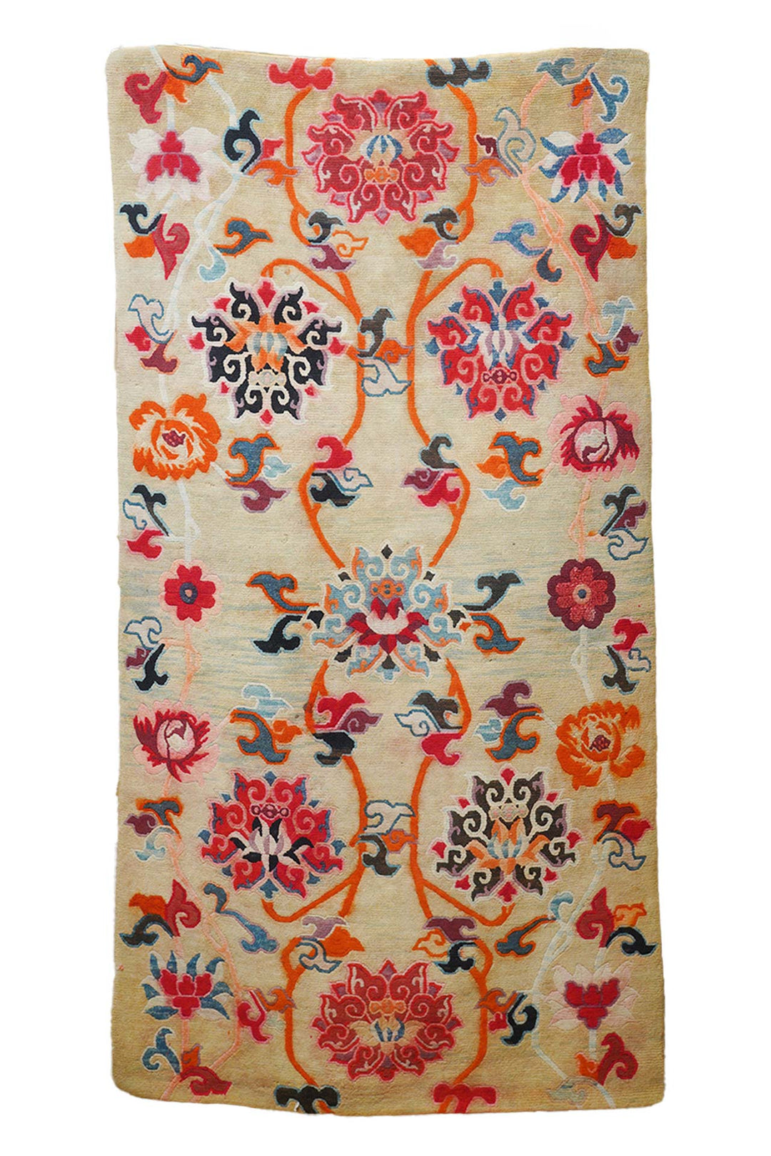 Hand-Knotted Tibetan Khaden Rug | Brocade Lotus Lattice | Front View