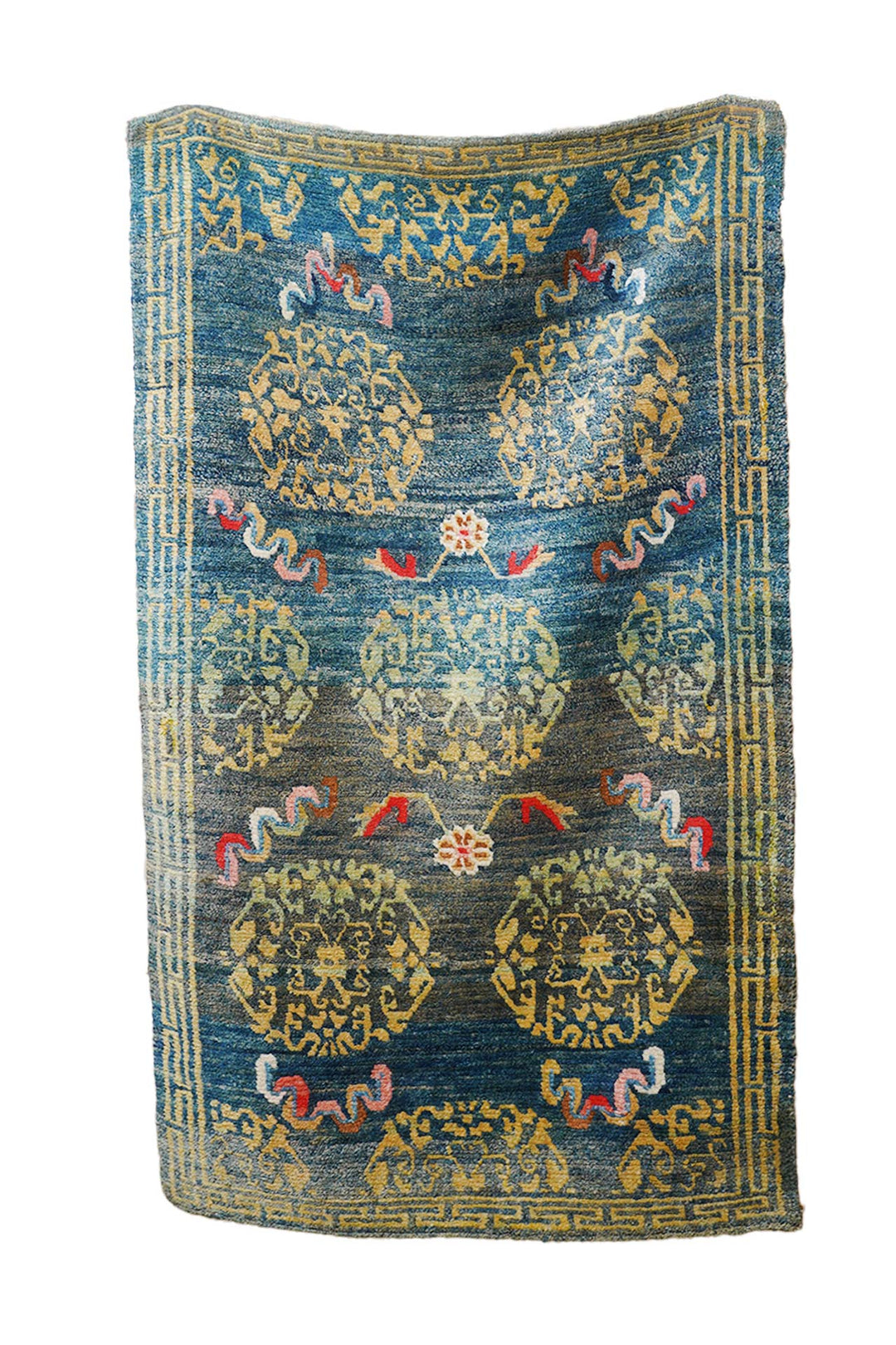 Hand-Knotted Tibetan Khaden Rug | Brocade Medallion with Ribbon Motifs | Front View