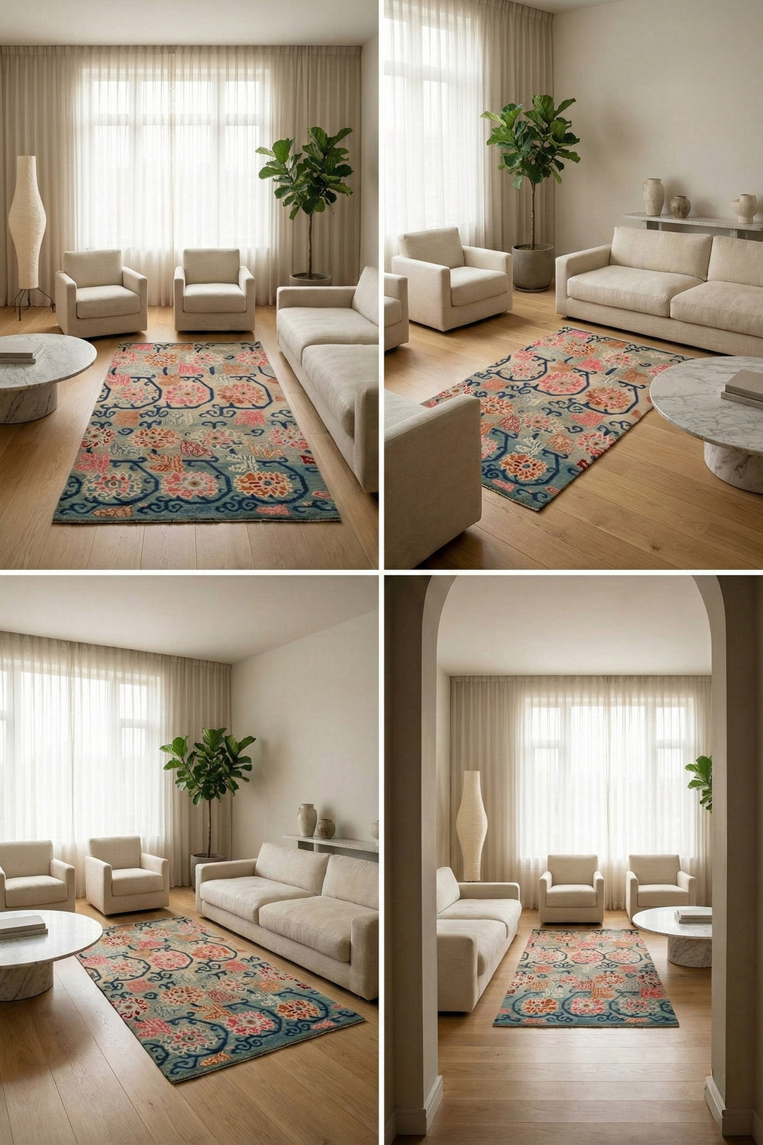 Hand-Knotted Tibetan Khaden Rug | Celadon Floral Scrolls | Product Visuals