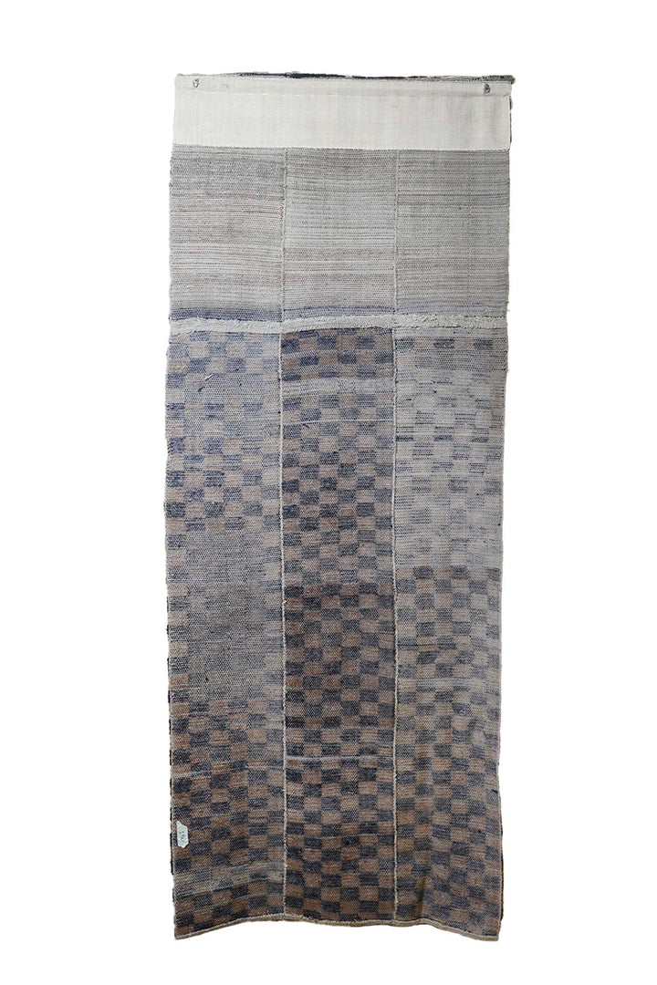 Hand-Knotted Tibetan Khaden Rug | Checkerboard Panel Field | Back View