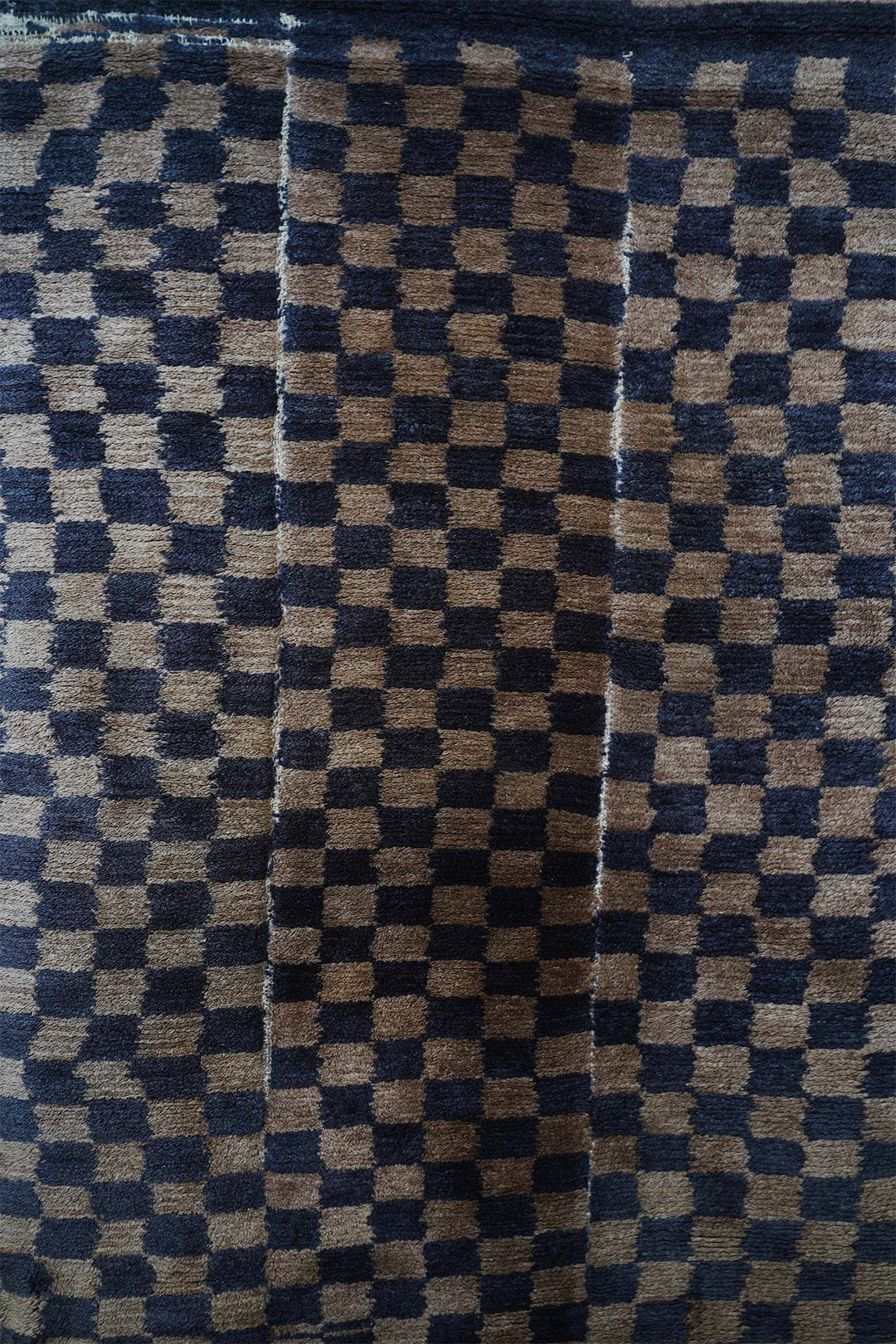 Hand-Knotted Tibetan Khaden Rug | Checkerboard Panel Field | Detail View