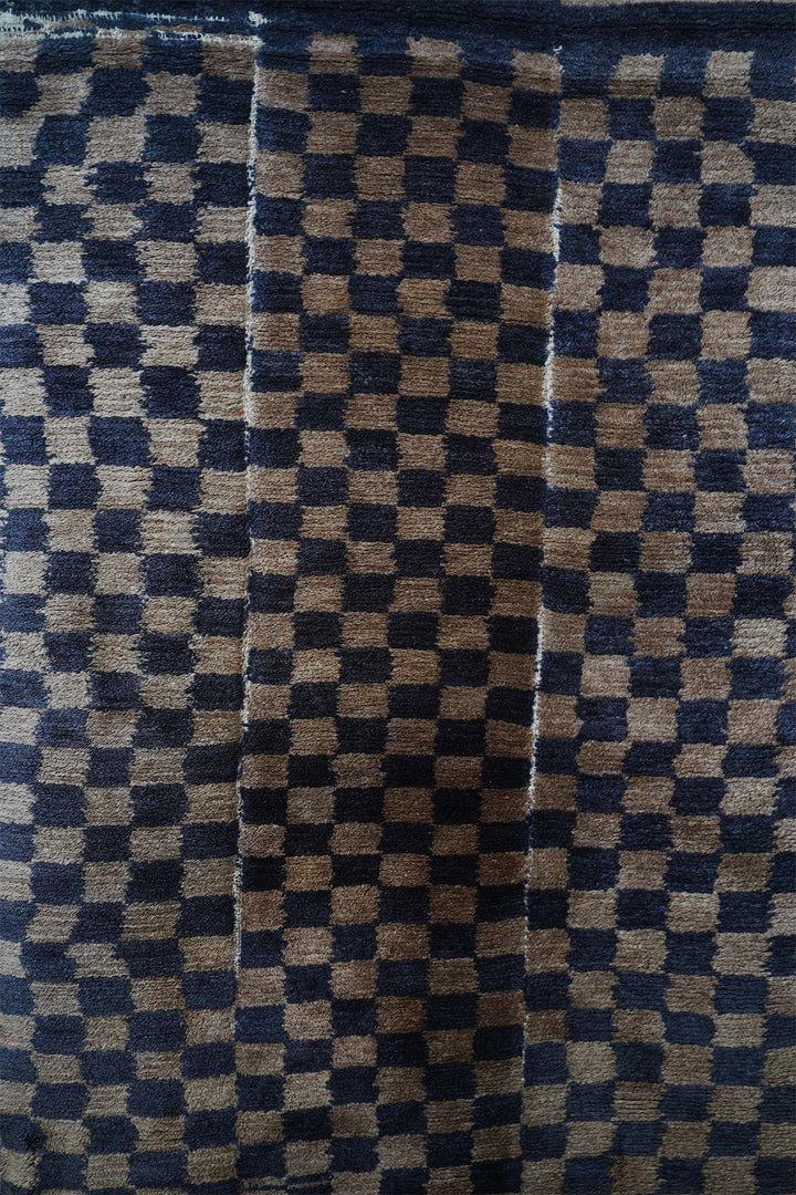 Hand-Knotted Tibetan Khaden Rug | Checkerboard Panel Field | Detail View