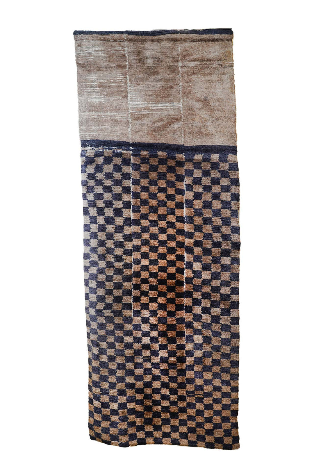 Hand-Knotted Tibetan Khaden Rug | Checkerboard Panel Field | Front View