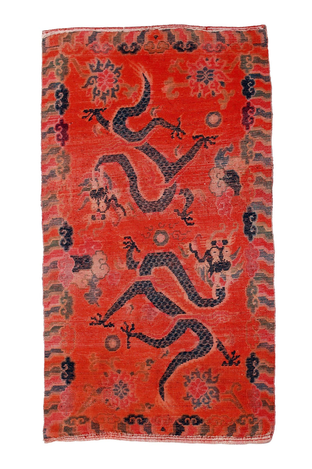 Hand-Knotted Tibetan Khaden Rug | Cinnabar Dragon Guardian | Back View