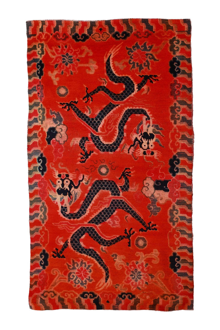 Hand-Knotted Tibetan Khaden Rug | Cinnabar Dragon Guardian | Front View